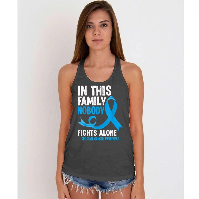 In This Family Nobody Fights Alone Prostate Cancer Awareness Women's Knotted Racerback Tank