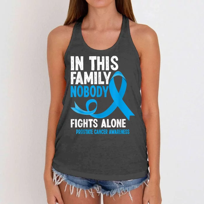 In This Family Nobody Fights Alone Prostate Cancer Awareness Women's Knotted Racerback Tank