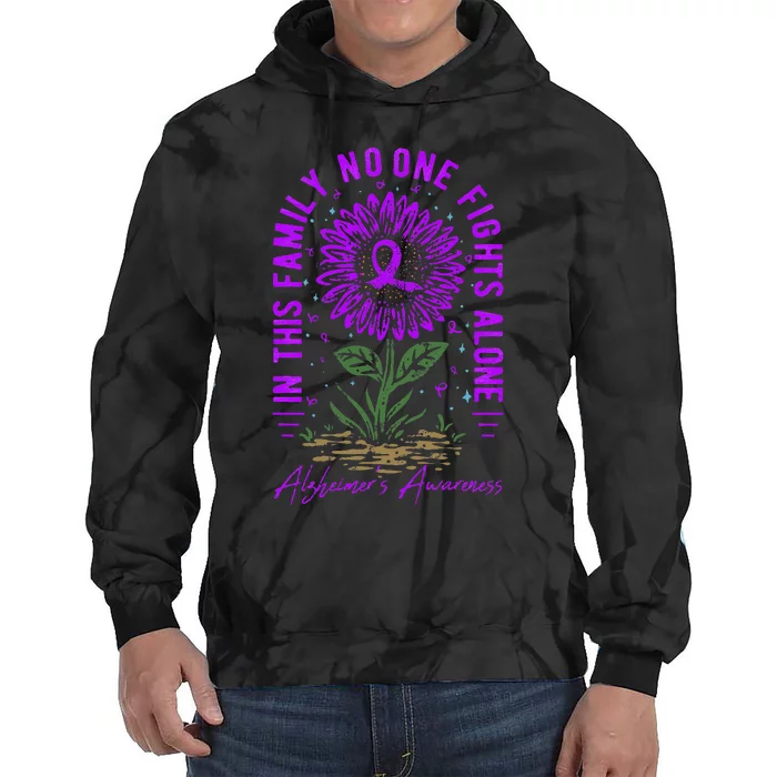 In This Family No One Fight Alone Alzheimer’s Awareness Tie Dye Hoodie