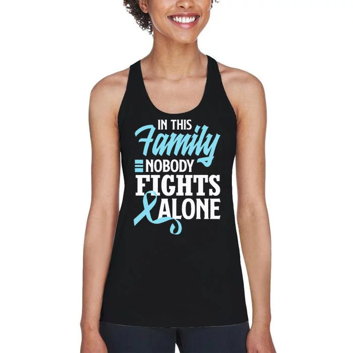 In This Family Nobody Fights Alone Prostate Cancer Awareness Women's Racerback Tank