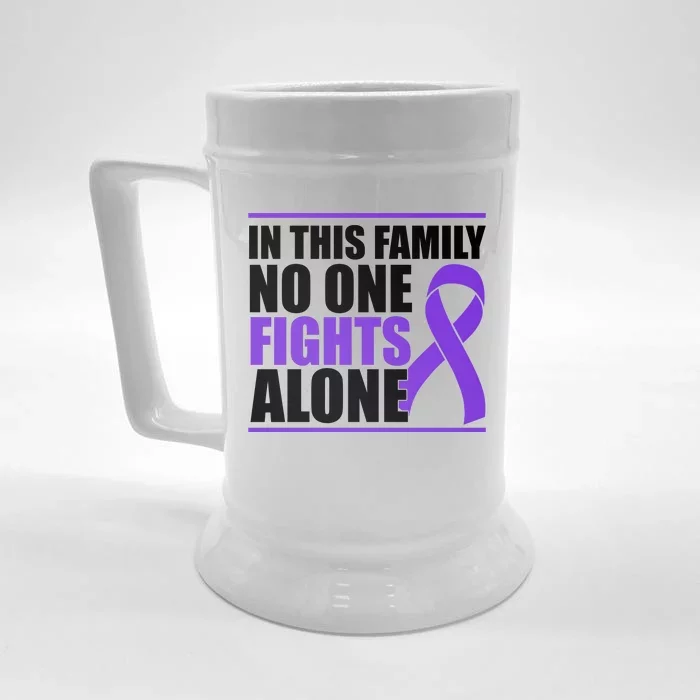 In This Family No One Fights Alone Pancreatic Cancer Front & Back Beer Stein