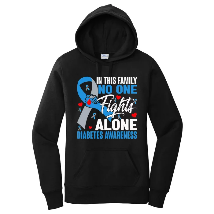 In This Family No One Fight Alone Diabetes Awareness Hands Women's Pullover Hoodie