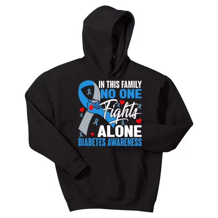 In This Family No One Fight Alone Diabetes Awareness Hands Kids Hoodie