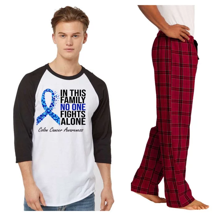 In This Family No One Fights Alone Colon Cancer Ribbon Raglan Sleeve Pajama Set