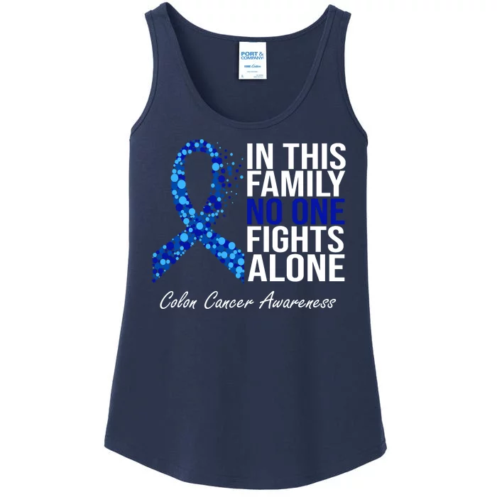 In This Family No One Fights Alone Colon Cancer Ribbon Ladies Essential Tank