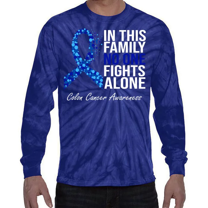 In This Family No One Fights Alone Colon Cancer Ribbon Tie-Dye Long Sleeve Shirt