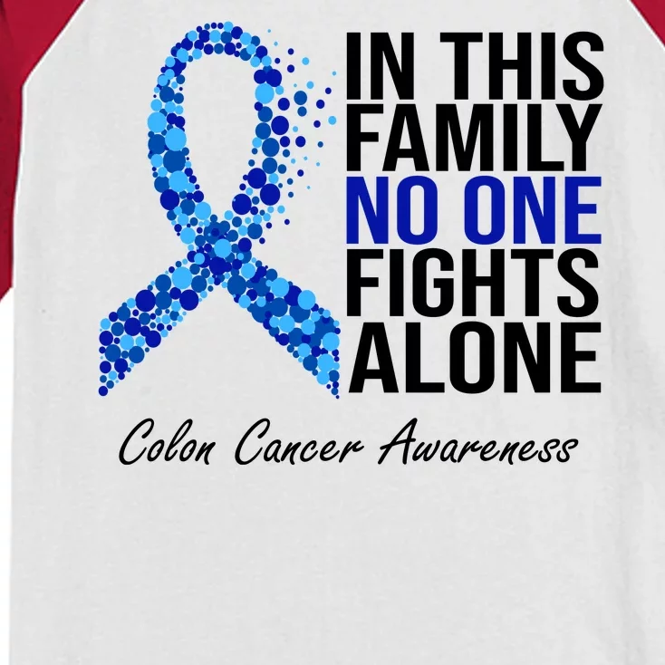 In This Family No One Fights Alone Colon Cancer Ribbon Kids Colorblock Raglan Jersey