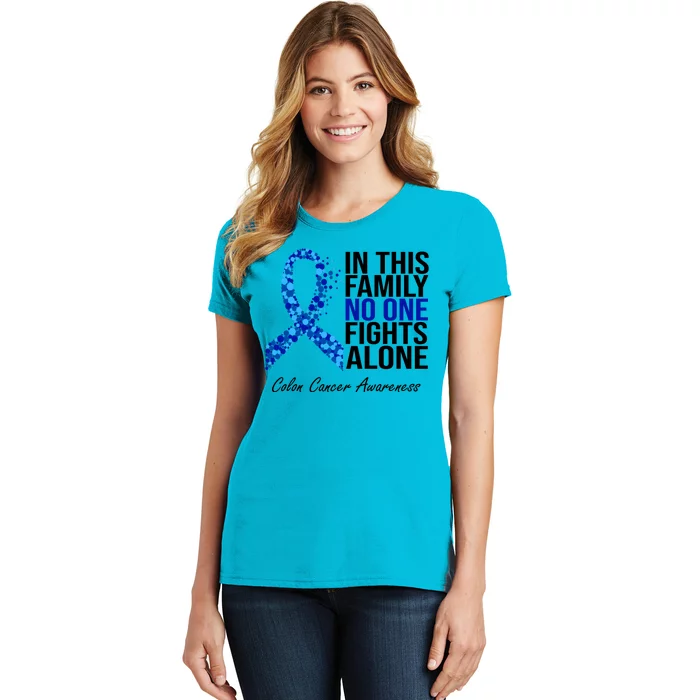 In This Family No One Fights Alone Colon Cancer Ribbon Women's T-Shirt