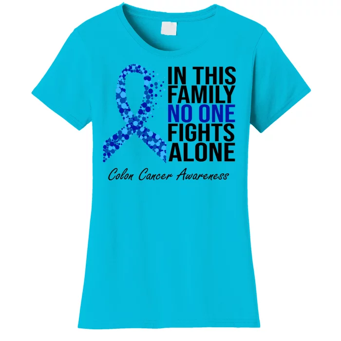 In This Family No One Fights Alone Colon Cancer Ribbon Women's T-Shirt