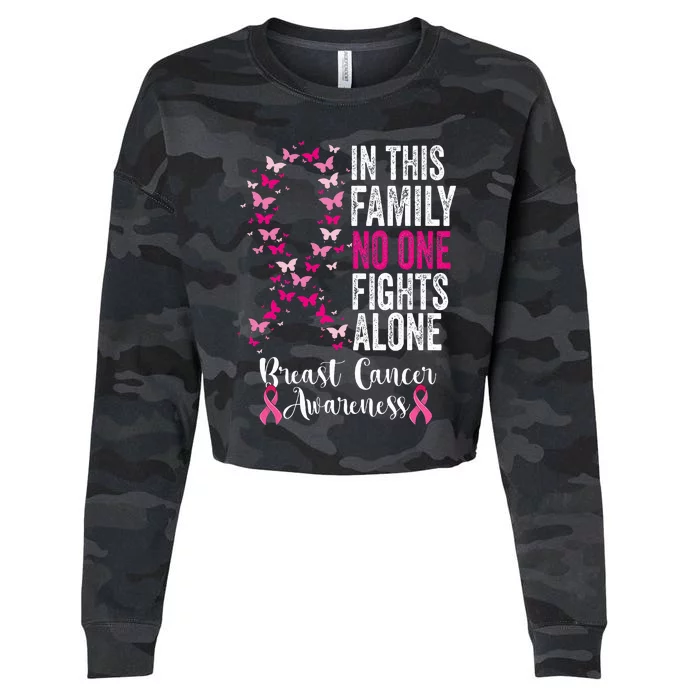 In This Family No One Fight Alone Breast Cancer Awareness Cropped Pullover Crew