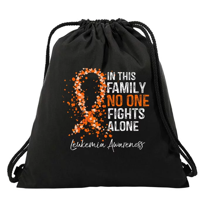 In This Family No One Fights Alone Leukemia Awareness Drawstring Bag