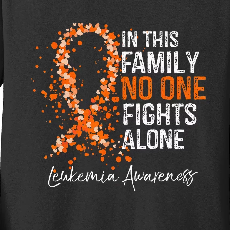 In This Family No One Fights Alone Leukemia Awareness Kids Long Sleeve Shirt