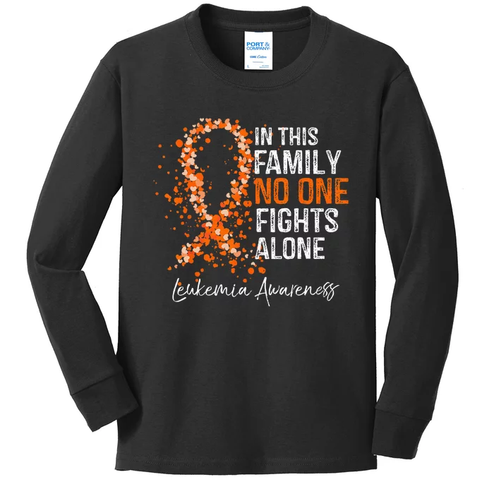 In This Family No One Fights Alone Leukemia Awareness Kids Long Sleeve Shirt