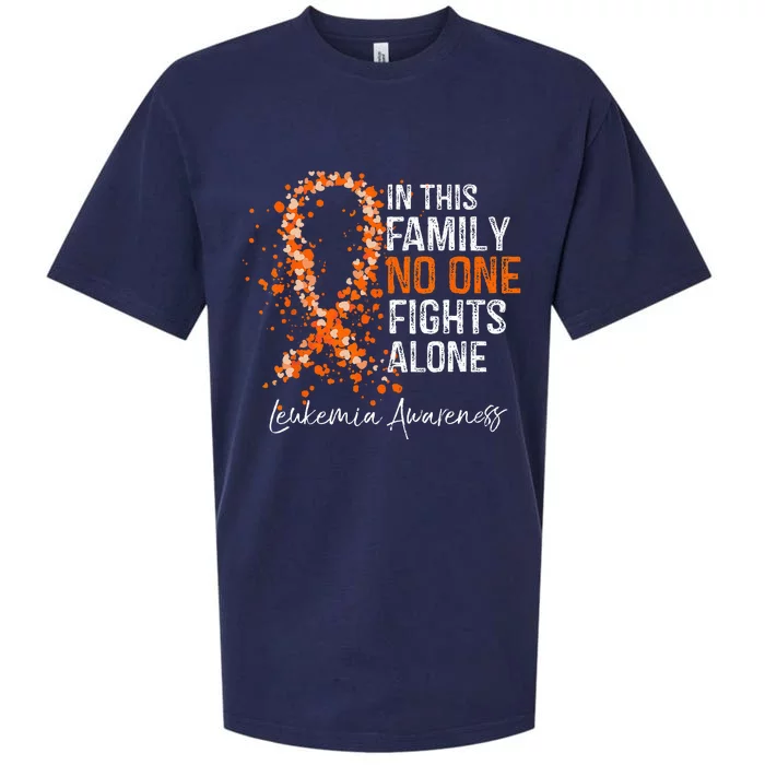 In This Family No One Fights Alone Leukemia Awareness Sueded Cloud Jersey T-Shirt