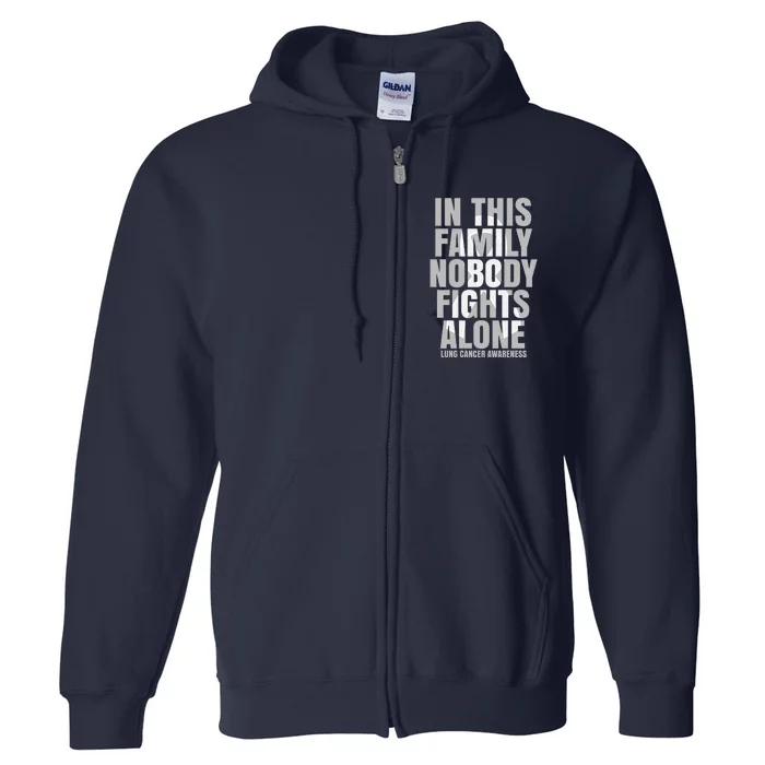 In This Family Nobody Fights Alone Lung Cancer Awareness Full Zip Hoodie