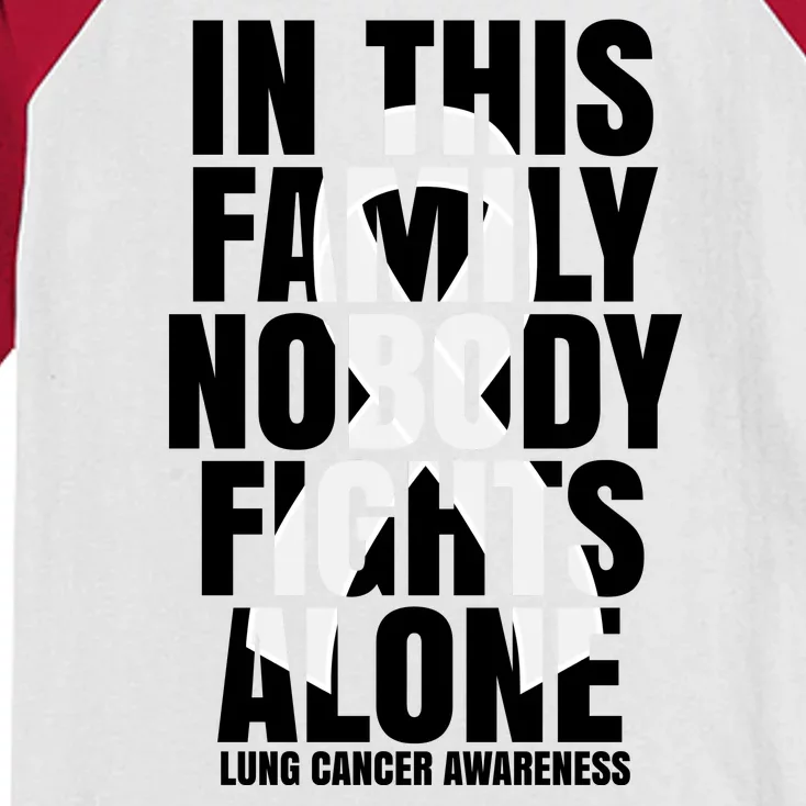 In This Family Nobody Fights Alone Lung Cancer Awareness Kids Colorblock Raglan Jersey