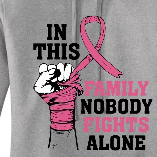 In This Family Nobody Fights Alone Breast Cancer Awareness Women's Pullover Hoodie