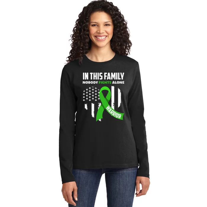 In This Family Nobody Fights Alone Brain Injury Warrior Ladies Long Sleeve Shirt