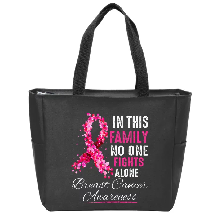 In This Family No One Fight Alone Breast Cancer Awareness Zip Tote Bag