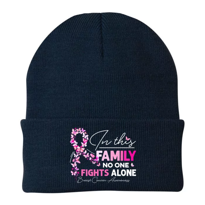 In This Family No One Fight Alone Breast Cancer Awareness Knit Cap Winter Beanie