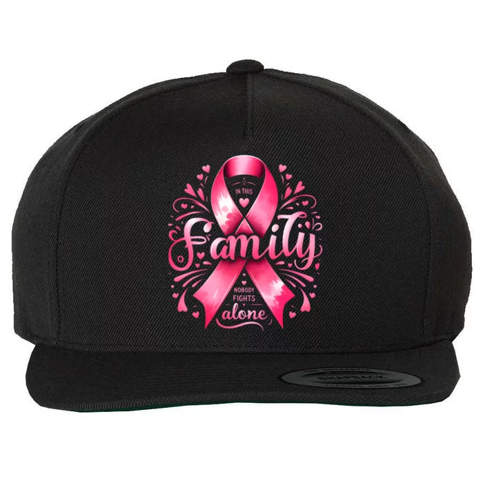 In This Family No One Fight Alone Breast Cancer Awareness Wool Snapback Cap