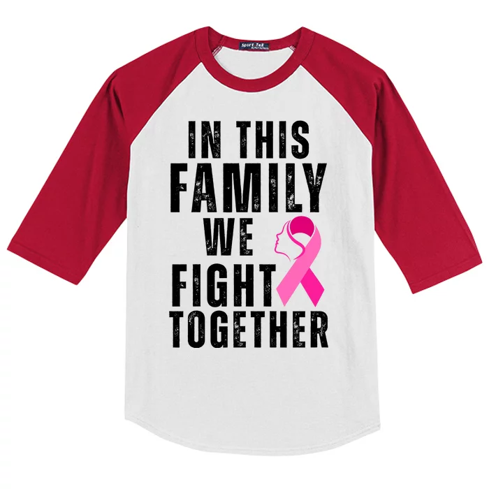 In This Family We Fight Together Breast Cancer Ribbon Kids Colorblock Raglan Jersey