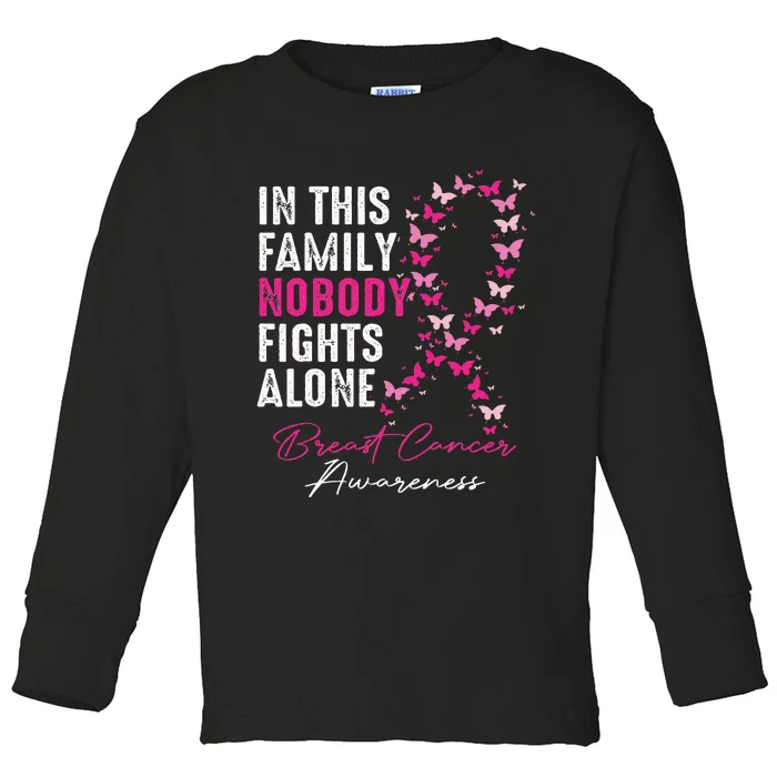 In This Family No One Fight Alone Breast Cancer Awareness Toddler Long Sleeve Shirt