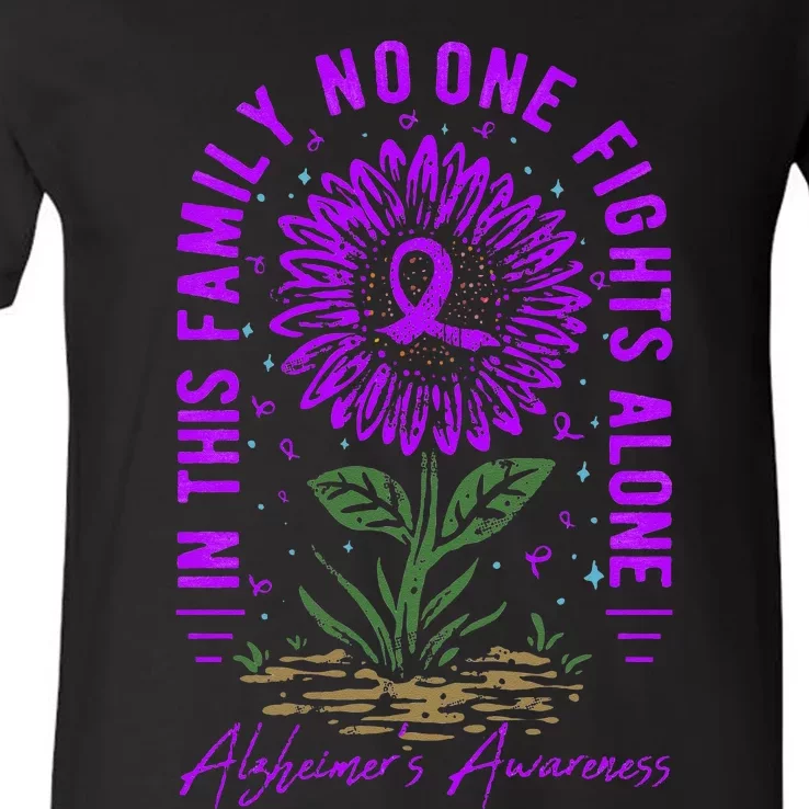 In This Family No One Fight Alone Alzheimer’s Awareness V-Neck T-Shirt