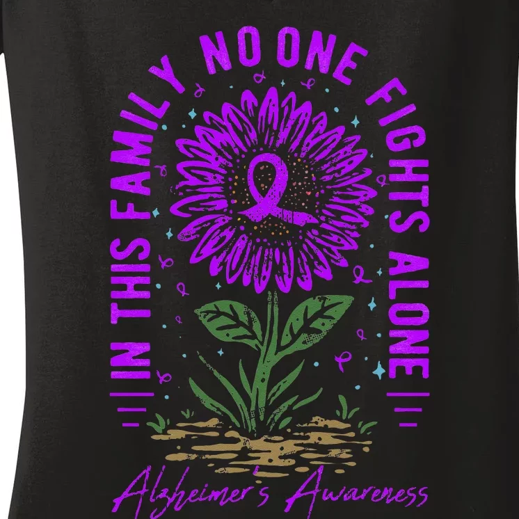 In This Family No One Fight Alone Alzheimer’s Awareness Women's V-Neck T-Shirt