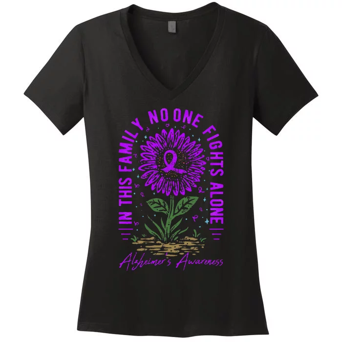 In This Family No One Fight Alone Alzheimer’s Awareness Women's V-Neck T-Shirt