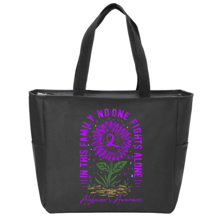 In This Family No One Fight Alone Alzheimer’s Awareness Zip Tote Bag