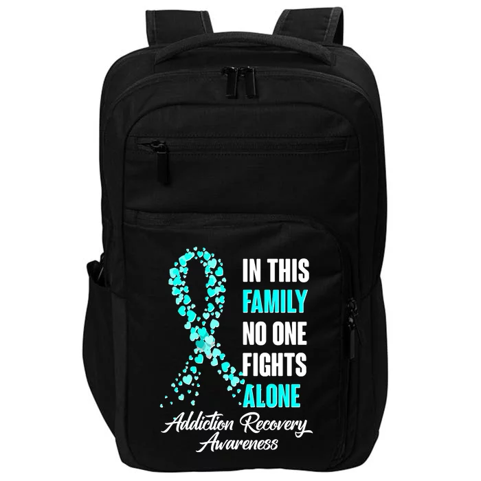 In This Family No One Fight Alone Addiction Recovery Awareness Impact Tech Backpack