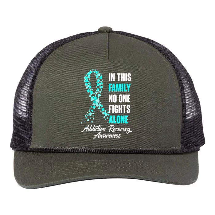 In This Family No One Fight Alone Addiction Recovery Awareness Retro Rope Trucker Hat Cap