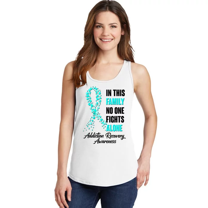 In This Family No One Fight Alone Addiction Recovery Awareness Ladies Essential Tank