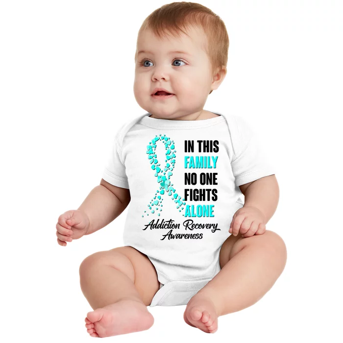 In This Family No One Fight Alone Addiction Recovery Awareness Baby Bodysuit