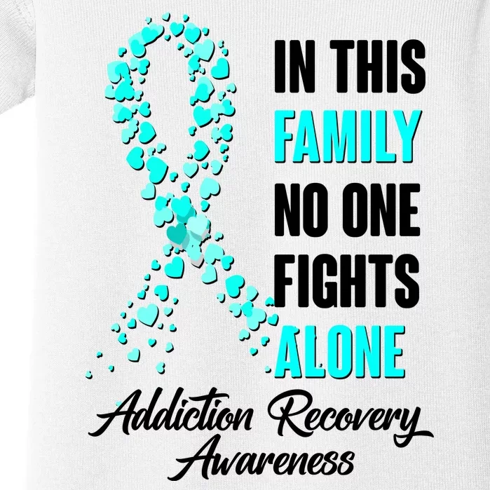 In This Family No One Fight Alone Addiction Recovery Awareness Baby Bodysuit