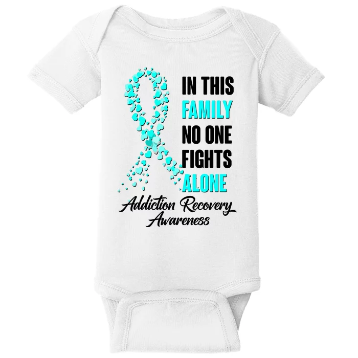 In This Family No One Fight Alone Addiction Recovery Awareness Baby Bodysuit