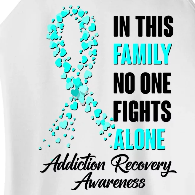 In This Family No One Fight Alone Addiction Recovery Awareness Women’s Perfect Tri Rocker Tank