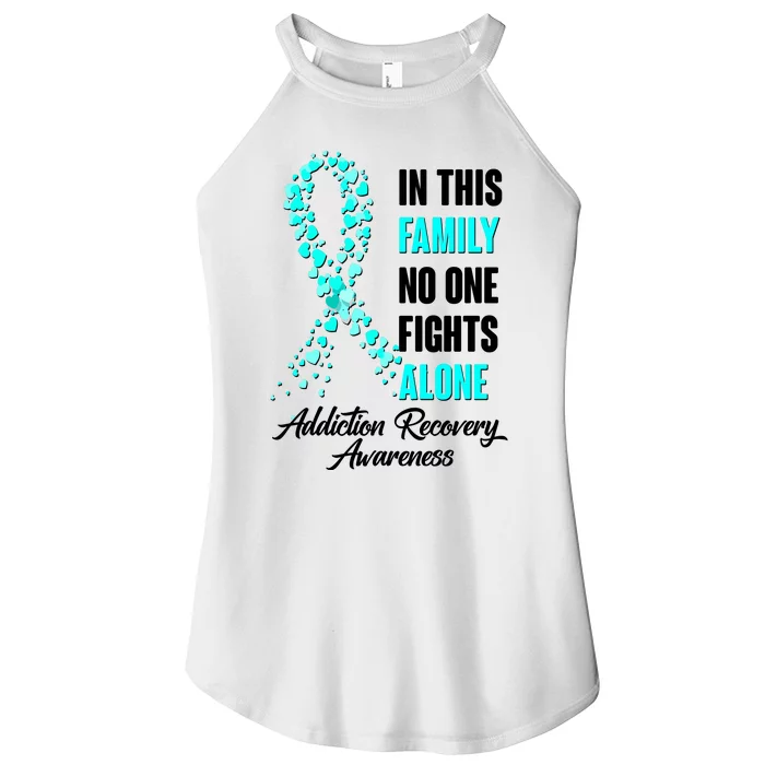 In This Family No One Fight Alone Addiction Recovery Awareness Women’s Perfect Tri Rocker Tank