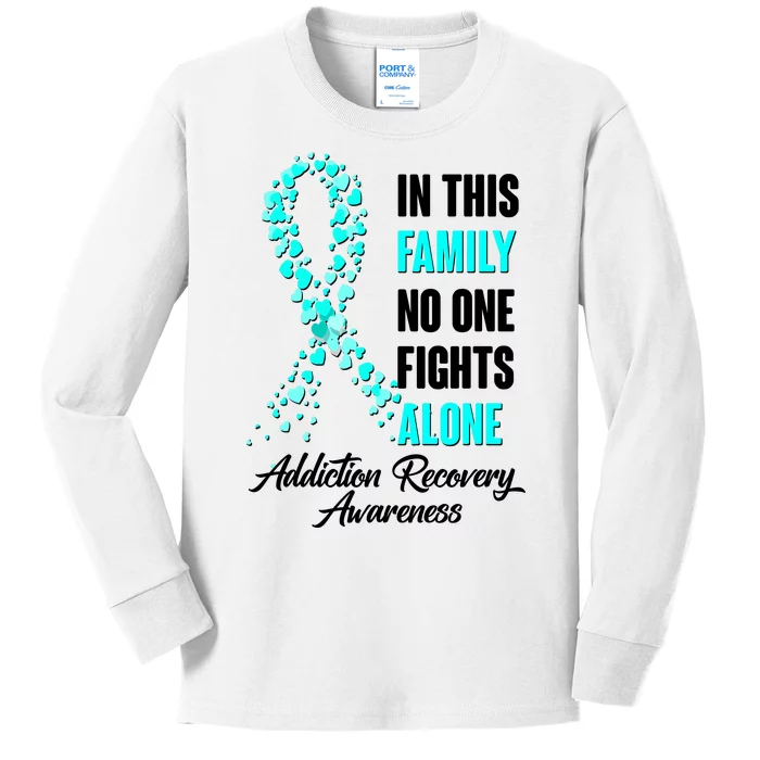 In This Family No One Fight Alone Addiction Recovery Awareness Kids Long Sleeve Shirt