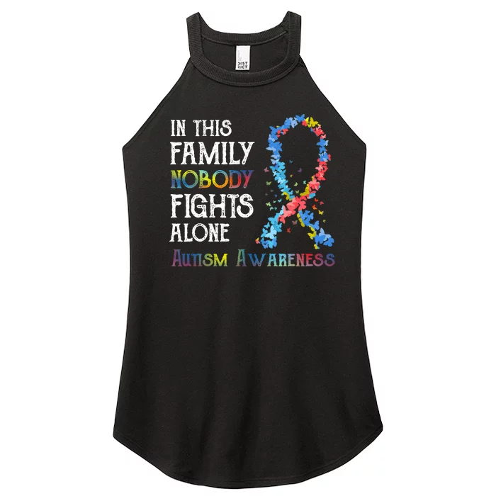 In This Family Nobody Fights Alone Autism Women’s Perfect Tri Rocker Tank