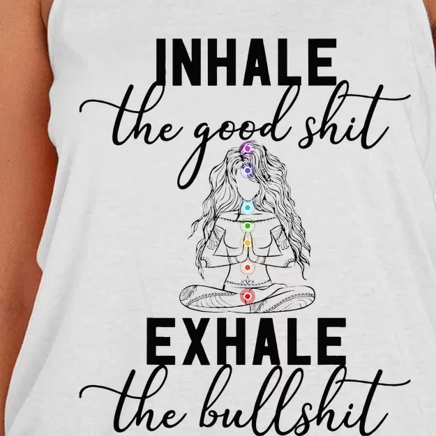 Inhale The Good Exhale The Bullshit Chakra Meditation Yoga Women's Knotted Racerback Tank