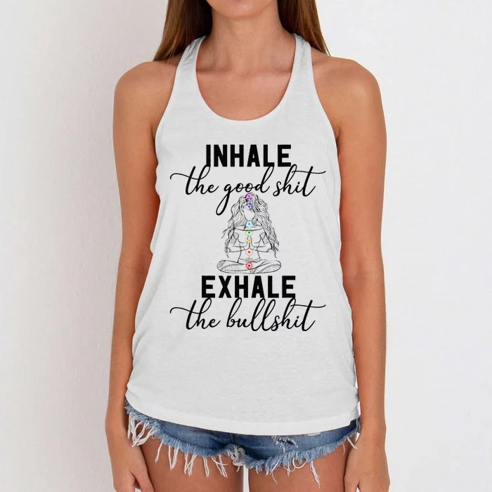 Inhale The Good Exhale The Bullshit Chakra Meditation Yoga Women's Knotted Racerback Tank