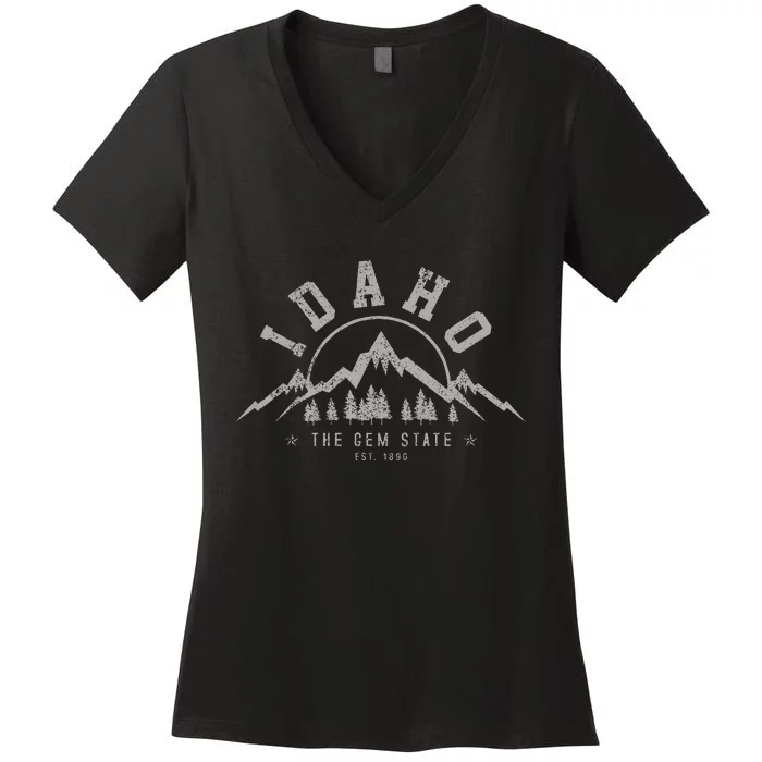 Idaho The Gem State Est. 1890 Vintage Mountains Women's V-Neck T-Shirt