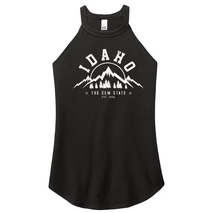 Idaho The Gem State Est. 1890 Vintage Mountains Gift Women’s Perfect Tri Rocker Tank