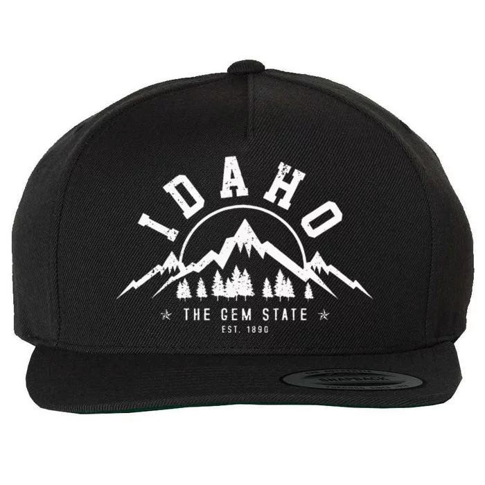 Idaho The Gem State Est. 1890 Vintage Mountains Gift Wool Snapback Cap