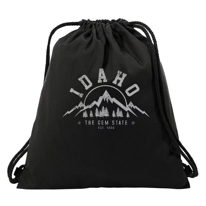 Idaho The Gem State Est. 1890 Vintage Mountains Drawstring Bag