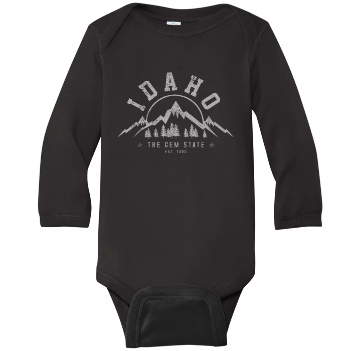 Idaho The Gem State Est. 1890 Vintage Mountains Baby Long Sleeve Bodysuit