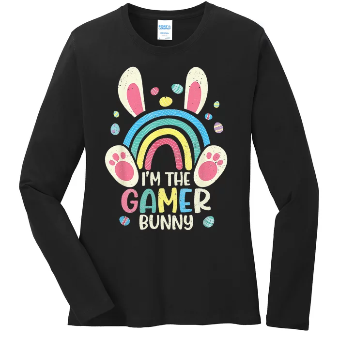 I'm The Gamer Bunny Cool Rabbit Egg Video Game Easter Day Ladies Long Sleeve Shirt