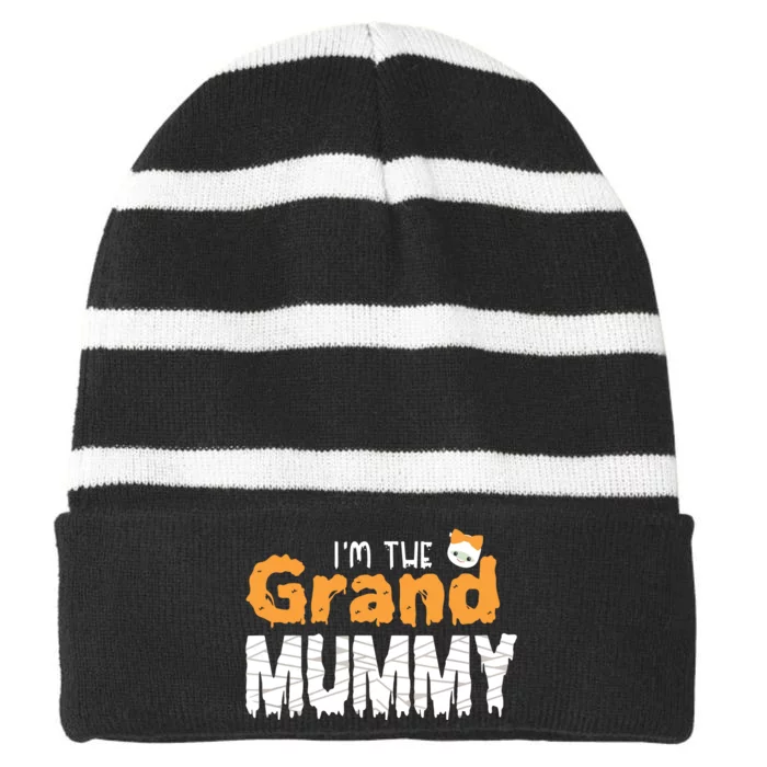 Im The Grand Mummy Funny Family Halloween Striped Beanie with Solid Band